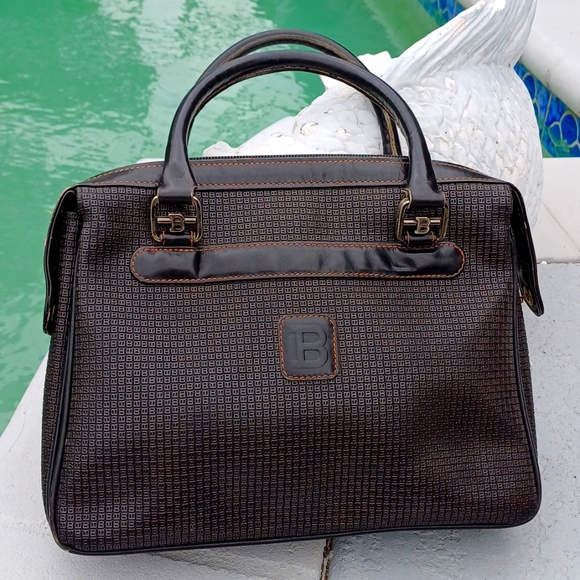 Bally Handbags - BALLY vintage leather & PVC monogram vintage satchel dark brown